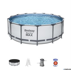 Бассейн каркасный  Steel Pro MAX BestWay 56438 + фильтр-насос, лестница, тент (457х122см) - фото 167949