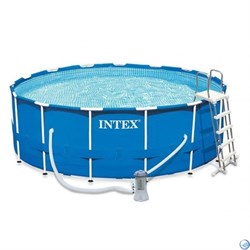 Intex 28242 / Круглый каркасный бассейн (457х122см) + фильтр-насос, лестница, тент, подстилка - фото 169864