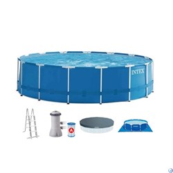 Intex 28242 / Круглый каркасный бассейн (457х122см) + фильтр-насос, лестница, тент, подстилка - фото 169866