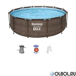 Каркасный бассейн на опорах Ротанг Deluxe Set Bestway 56709 + фильтр-насос, лестница (366х100см) - фото 177939