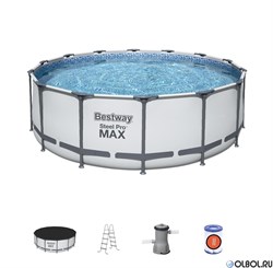 Каркасный бассейн Steel Pro Max Bestway 5612Z + насос-фильтр, лестница, тент (488х122) - фото 178649