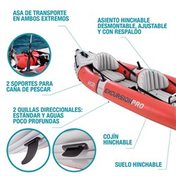 Надувная лодка / байдарка Excursion Pro K2 Intex 68309 + насос и весла (384х94см) - фото 181222