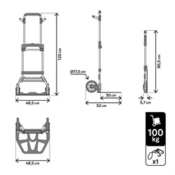Тележка складная, алюминий, грузоподъёмность 100 кг - фото 188196