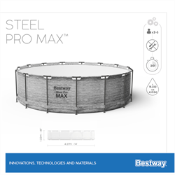Bestway 5619D / Круглый каркасный бассейн Steel Pro MAX + насос фильтр, лестница, тент (4.27х1.22см) - фото 188586