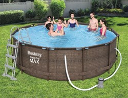 Каркасный бассейн на опорах Ротанг Deluxe Set Bestway 56709 + фильтр-насос, лестница (366х100см) - фото 194998