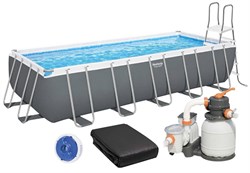 Прямоугольный каркасный бассейн Bestway 5612B  +песочный фильтр-насос , лестница, тент (640х274х132) - фото 195129