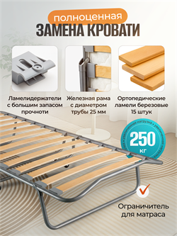 Раскладушка Персона премиум класса  с ортопедическим матрасом (205x90x40см) - фото 196912