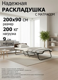 Раскладушка / складная кровать Элеонора NEW, цвет ОРЕХ, металл. колеса, 200 x 90 см - фото 196922