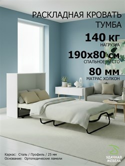 Раскладушка с матрасом, кровать-тумба Карина / Белый / 190x80x35 см - фото 197063