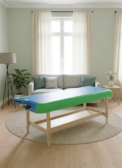Массажный стационарный стол DFC NIRVANA, SUPERIOR2, дерев. ножки, 2 секции, цвет бирюз.с зелен. TS200 / 192х71х86 см - фото 197293