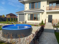 Морозоустойчивый бассейн Лагуна 2,5 х 1,25м- платина, пленка мрамор 0/4 мм / + скиммер, фильтр песочный, лестница, песок - фото 198372