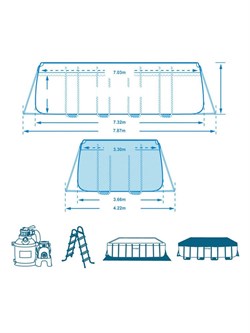 Intex 26374 / Прямоугольный каркасный бассейн / 975x488x132 / Ultra XTR Rectangular Frame  песочный фильтр 10500 л/ч, тент, подстилка, лестница - фото 198388