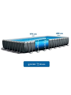 Intex 26374 / Прямоугольный каркасный бассейн / 975x488x132 / Ultra XTR Rectangular Frame  песочный фильтр 10500 л/ч, тент, подстилка, лестница - фото 198390