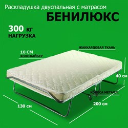 Раскладушка премиум класса Бенилюкс двуспальная с матрасом (200х130х40см) - фото 198563