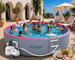 Надувной SUP-Бассейн IPOOLGO розовый 300 х 130 см / песочный фильтр, лестница, переходники, песок / 3012pinkPRO - фото 200133