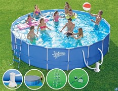 Каркасный бассейн SummerEscapes P20-1442-B +фильт насос, лестница, тент, подстилка, набор для чистки, скиммер (427х107см)